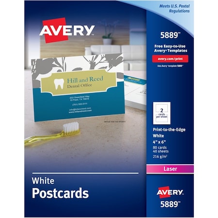 Avery Cards, Post, Laser, 4X6, We, 80 80PK AVE5889